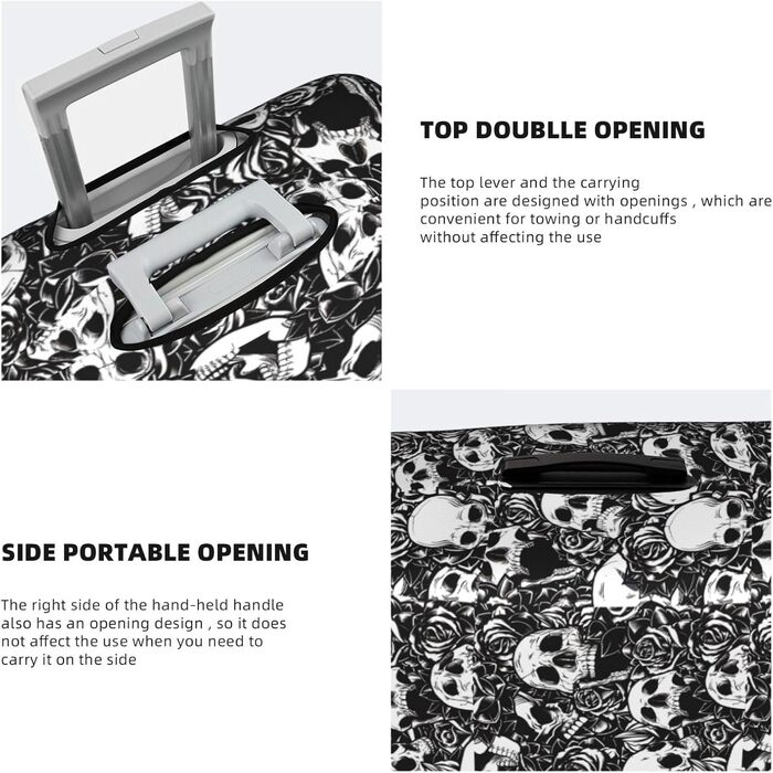 Чохол для валізи BREAUX з квітковим та дизайном черепа, унікальний двосторонній принт, білий, малий розмір