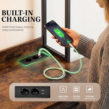 Комп&39ютерний стіл YITAHOME з шухлядами, кутовий комп&39ютерний стіл для домашнього офісу з місцем для зберігання та полицями, ігровий стіл-робоча станція зі світлодіодним освітленням та розетками, кутовий стіл, вінтажний коричневий