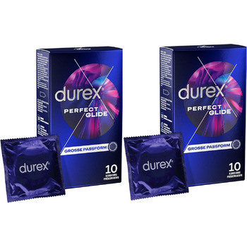 Презервативи Durex Perfect Glide - Екстра вологі, з більш товстою товщиною стінок - Ідеально підходять для анального сексу - 2 х 10 шт. ука (20 упаковок)