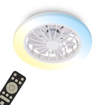 Стельовий LED-вентилятор BRILONER з освітленням та пультом керування, тихий DC-мотор, 5 швидкостей, регулювання температури світла (CCT) та яскравості, 38 см, білий