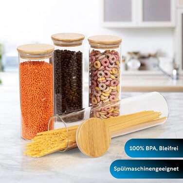 Банки для зберігання CLIDOR - Набір з 4 шт. (інноваційна товщина скла 3 мм) - Герметичні банки для зберігання з кришкою - Штабельо