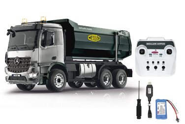 Модель самоскида Mercedes-Benz Arocs Meiller Metal 120 2,4GHz Підйомний механізм 15 кг, металеві шестерні, металевий кузов, повний привід (4WD), підвіска, гумові шини, LED освітлення / сигнальні вогні