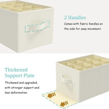 Елементний органайзер для взуття для шафи, великий простір для зберігання взуття, вміщує 12-24 пари, складна тканинна коробка для взуття з 3 ручками, 42 x 32 x 26 см, бежевий, XSNX02BE-2 2 комплекти (42 x 32 x 26 см) бежевий, 2-