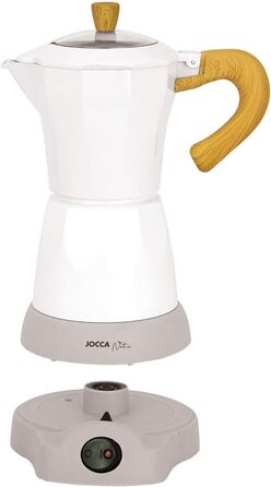 Електрична італійська кавоварка Jocca Nature Line, 6 чашок, бездротовий глечик, електрична основа, поворот на 360, глечик із охолоджувальною ручкою, автоматичне відключення, збереження тепла, білий