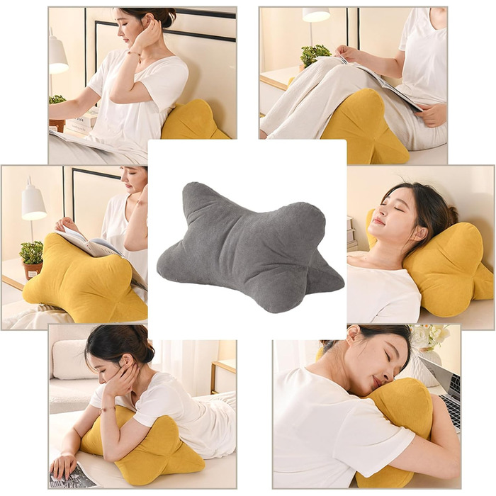 Подушка для шиї, подушка для читання, кістка для читання, валик для шиї, ергономічна форма, кістка для читання, поперекова підтримка, гнучка підтримка для книг, ергономічна подушка для шиї як подушка для читання та релаксації, для спальні (сіра)