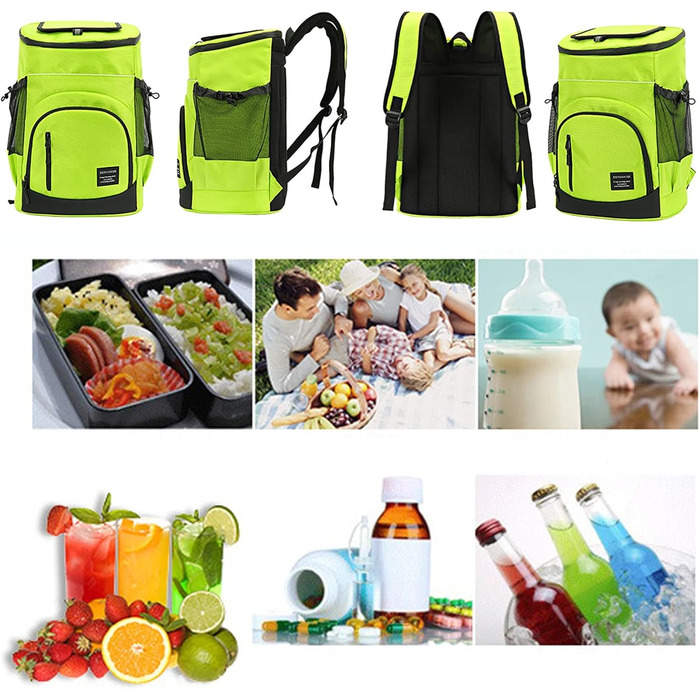 Велика сумка-холодильник 33 л, водонепроникний ізольований рюкзак-холодильник, рюкзак для пікніка з холодним пивом та відділенням для охолодження, кошик для пікніка на 2-4 особи, портативний автомобільний холодильник (чорний)