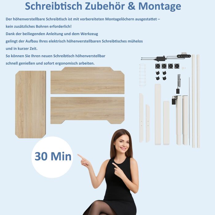 Електричне регулювання висоти письмового столу, L-подібний стіл 150 см для роботи сидячи та стоячи з 4 налаштуваннями пам&39яті, стільниця зі зрощеного світлого дуба, регульований по висоті стіл для домашнього офісу 150x78 світлий дуб