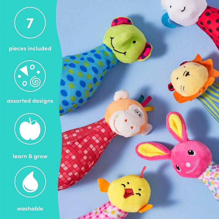 Набір для боулінгу THE TWIDDLERS з 6 плюшевих іграшок та 1 м&39яча з брязкальцем, набір для боулінгу для немовлят та малюків - м&39який та миється - подарунковий набір на дні народження та Різдво