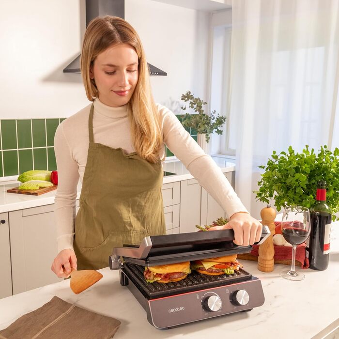 Електричний гриль Cecotec Rock'nGrill Blaze Neon потужність 2200 Вт, розкладна конструкція 180, точне керування з індикатором, знімні панелі, велика поверхня 29 x 23 см