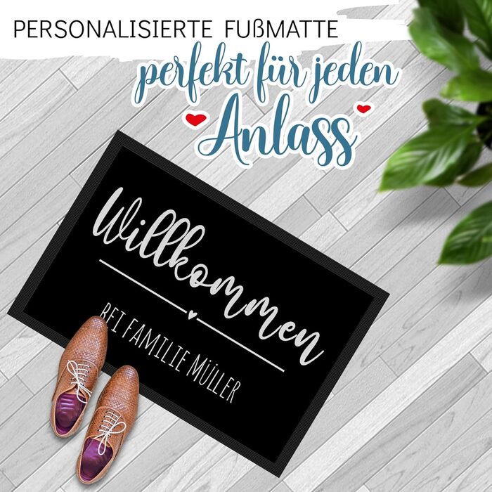 Персоналізований килимок для дверей з принтом королівського кольору та одним рядком власного тексту - Вітальне серце - Подарунки на новосілля Нековзний, 60x40 см з гумовим краєм