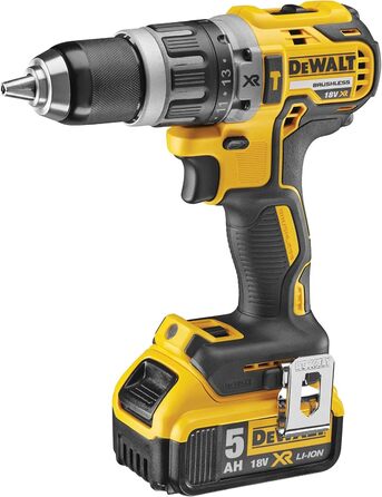 Акумуляторний ударний дриль Dewalt 18 В DCD796P2 (безщітковий двигун, 2-швидкісний суцільнометалевий редуктор, максимальний крутний момент 70 Нм, 15 рівнів крутного моменту, 2 літій-іонні акумулятори 18 В / 5 Ач та зарядний пристрій)