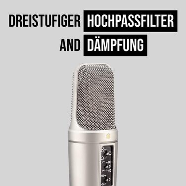 �DE NT2-A Універсальний конденсаторний мікрофон з великою діафрагмою зі змінною полярністю, попереднім ослабленням і фільтром висо