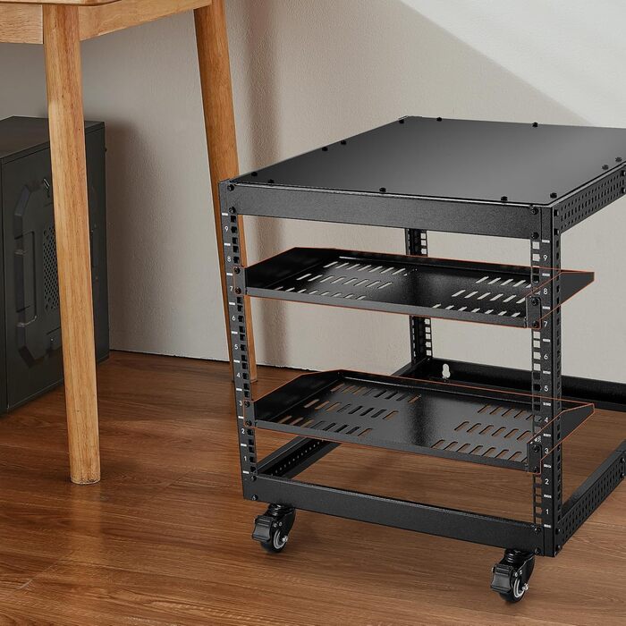 Полиця VEVOR 1U, 2 шт., для мережевої шафи, глибина 254 мм, вантажопідйомність 22,68 кг, для серверної стійки, вуглецева сталь, хороша циркуляція повітря для мережевої шафи або стійки для обладнання 482,6 мм, 1U-2 шт.