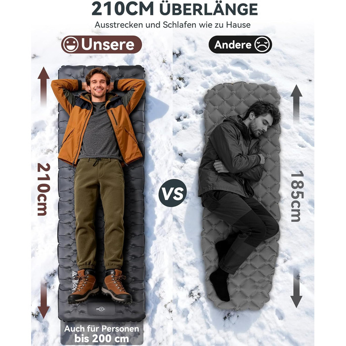 Килимок для кемпінгу HIKENTURE, R-значення 7.3, з ножним насосом, надтовстий килимок для сну 10 см, 210x64 см, теплий килимок для сну/надувний матрац, невеликий розмір у упаковці, 4 сезони для активного відпочинку, походів, наметів