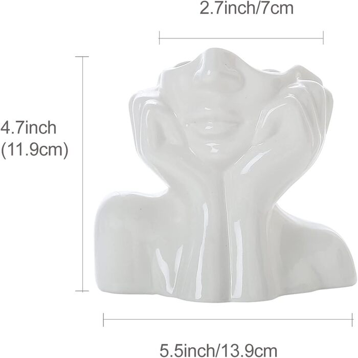 Ваза для обличчя, Декор столу з вазою для квітів, Керамічна ваза для тіла Ідеальна полиця жіночої форми, Сучасний фермерський стіл