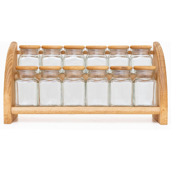Підставка для спецій, полиця для спецій, підставка для спецій, букова деревина з 12 скляними банками для спецій