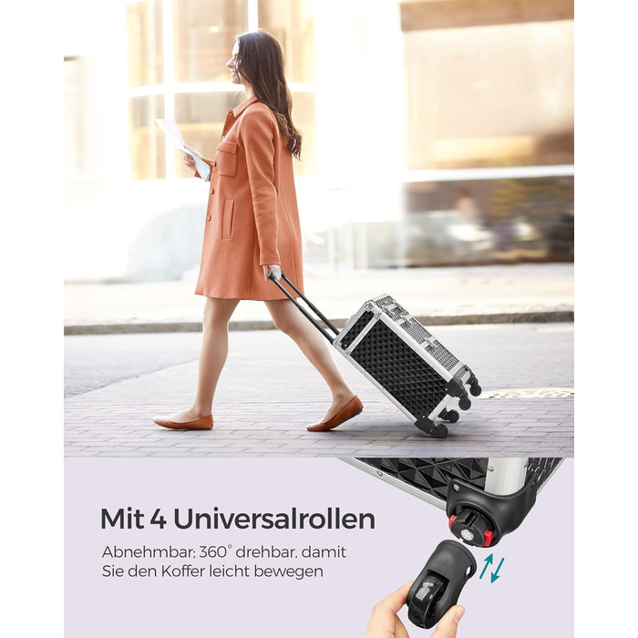 Візок для косметики, пенал для макіяжу 2 ящики, великий пенал для перукаря, пенал для макіяжу, 34 x 24 x 56 см, колеса обертаються