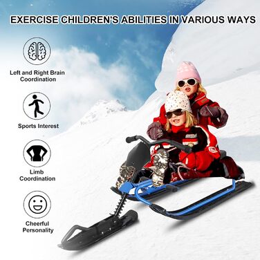 Санки Qdreclod Snowracer з 2-ножним гальмом і кермом Санки дитячі Санки з кермом для дітей Дорослі Лижні санки Санки переносні Сан