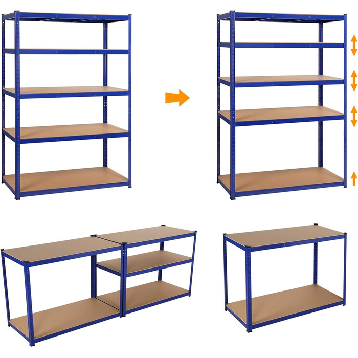 Полиця для зберігання Yaheetech 180 x 120 x 60 см, полиця для підвалу, безболтова полиця, полиця для майстерні, надміцна полиця, металева полиця, гаражна полиця, вантажопідйомність до 875 кг
