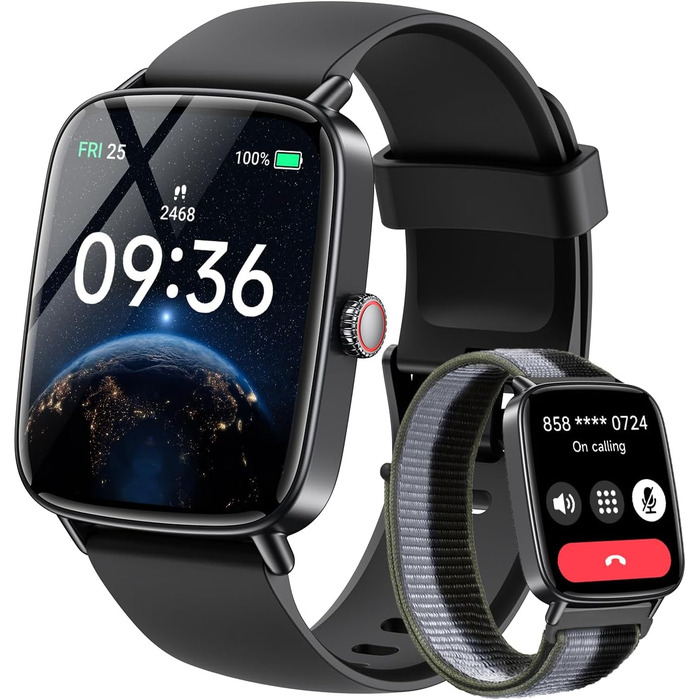 Розумний годинник Gydom для чоловіків з функцією телефону 1,85 дюйма HD 2 браслети фітнес-годинник фітнес-трекер серцевого ритму/SpO2/монітор сну/IP68 водонепроникний спортивний годинник крокомір для Samsung Android iOS чорний 1,85 дюйма чорний
