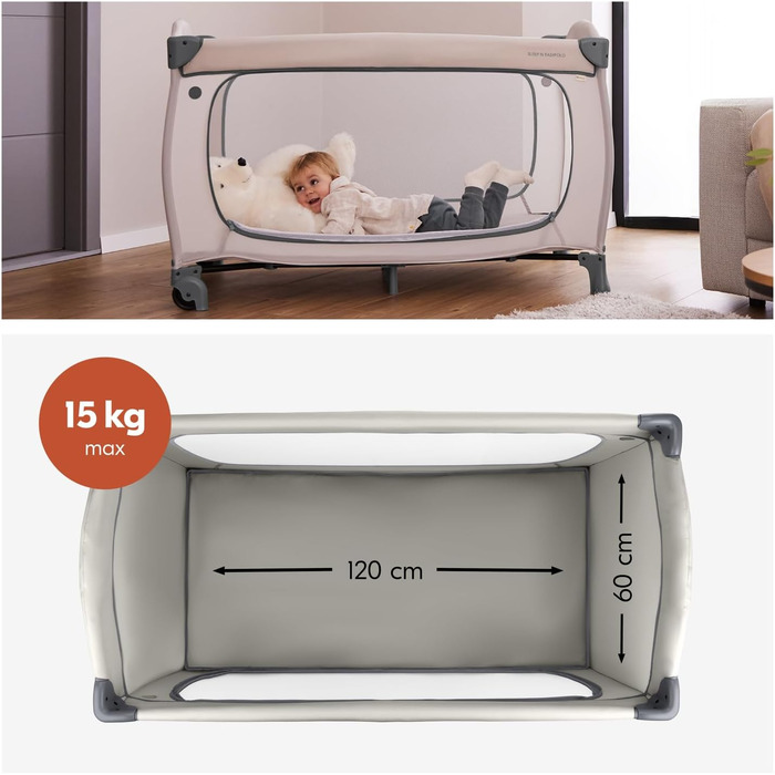Темно-сірий - дитяче ліжечко для подорожей, що швидко складається, від народження до 15 кг, з колесами, сумкою для перенесення, великим отвором та складною основою, компактне у складеному вигляді, 125 x 69 x 82 см та 7,6 кг