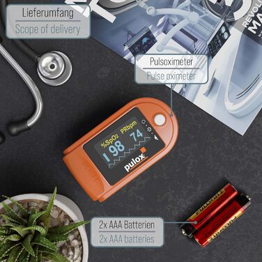 Пульсоксиметр PULOX PO-200 Solo in Finger Pulse Oximeter для вимірювання пульсу та насичення киснем на пальці (помаранчевий)