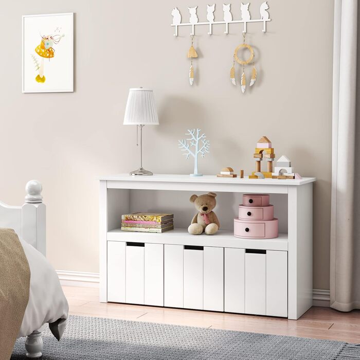 Дитяча полиця з ящиками на коліщатках, меблі для дитячої кімнати, полиця для іграшок, дитяча шафа, полиця біла з 3 ящиками, скрині