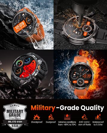 Чоловічий смарт-годинник з акумулятором 1000 мАг/світлодіодним ліхтариком, 1,91-дюймовий AMOLED 5ATM смарт-годинник військовий фітнес-трекер з функцією телефону, 113 спортивних режимів, спортивний годинник/цілодобовий монітор серцевого ритму/монітор сну/S