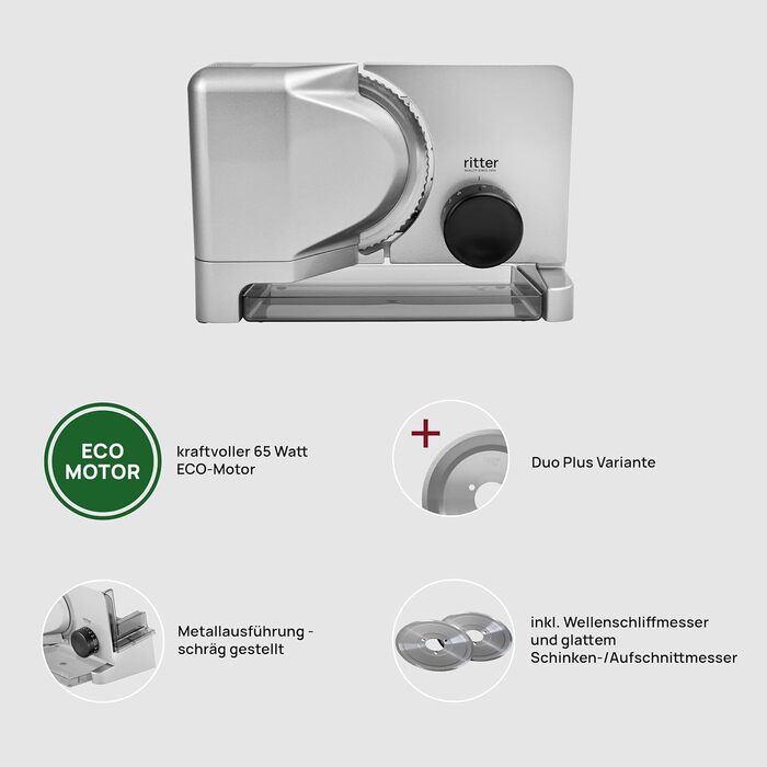 Електричний металевий слайсер і слайсер з ЕКО мотором, виробництво Німеччина, срібло, 16 Duo Plus