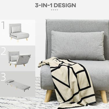 Крісло-ліжко HOMCOM 3-в-1, розкладний диван-ліжко з регульованою спинкою, подушка, гостьове ліжко з лляним виглядом, крісло-відкидний крісло, розкладне крісло для вітальні, спальні, 72 x 78 x 79 см, світло-сірий, імітація льону