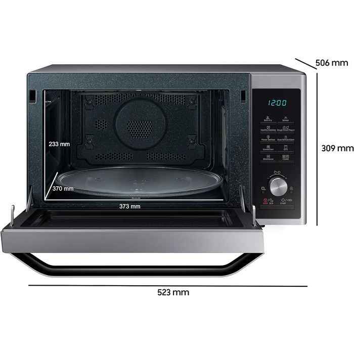 Комбінована мікрохвильова піч Samsung MC32J7055CT/EG з грилем і гарячим повітрям, 900 Вт, 32 л місця для приготування їжі (дуже велике), ширина 52,3 см, тонке смаження, програма дріжджового тіста/йогурту, срібло 32 л мікрохвильова піч/гриль/гаряче повітря