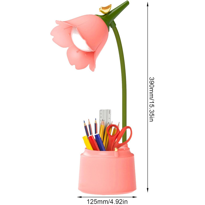 Настільна лампа для дітей 3 колірні температури затемнена світлодіодна настільна лампа з тримачем для ручки, сенсорним датчиком і гнучкою рукою, акумуляторна настільна лампа USB Приліжкова лампа для читання, навчання (рожевий)