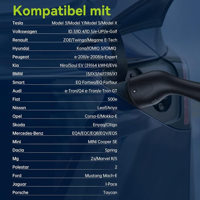 Зарядний пристрій для електромобілів SYNCWIRE 11кВт тип 2-5,5м 3-фазний 6-16А з регульованою потужністю зарядки зарядний кабель дл