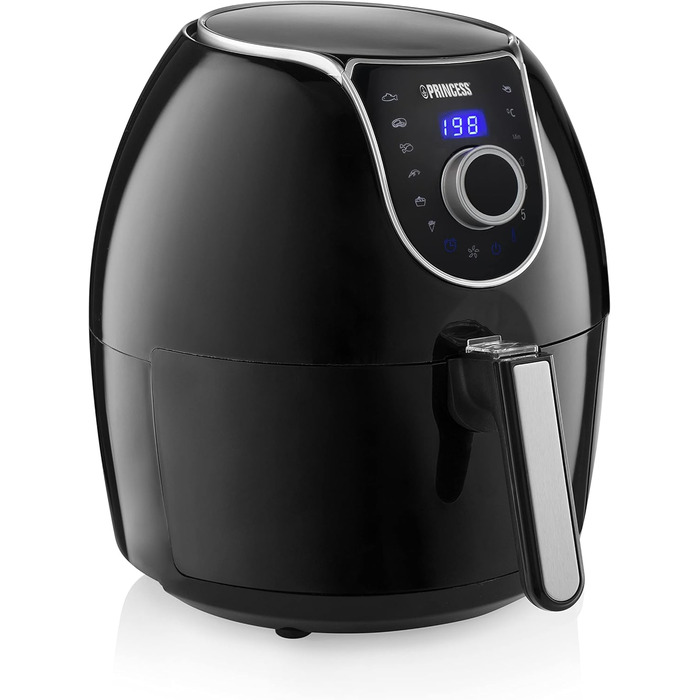 Фритюрниця Princess XXL 5.2 літра на 62.2 відсотка менше споживання енергії Цифровий дисплей і ручне керування 8 програм Aerofryer 182055, чорна фритюрниця 5.2 л