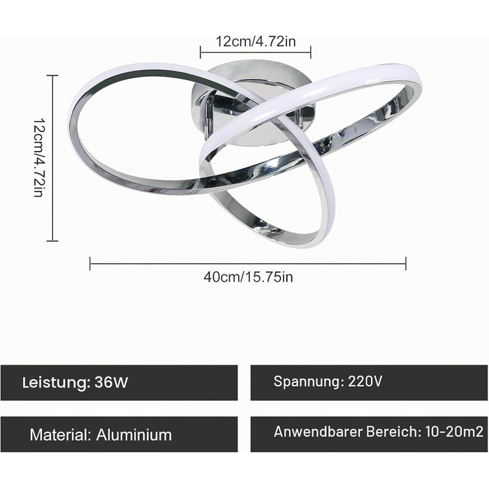 Стеля LED-світильник Comely 36W з пультом керування, сучасний дизайн, хром, 40см, сріблястий диммований (3000K-6500K)