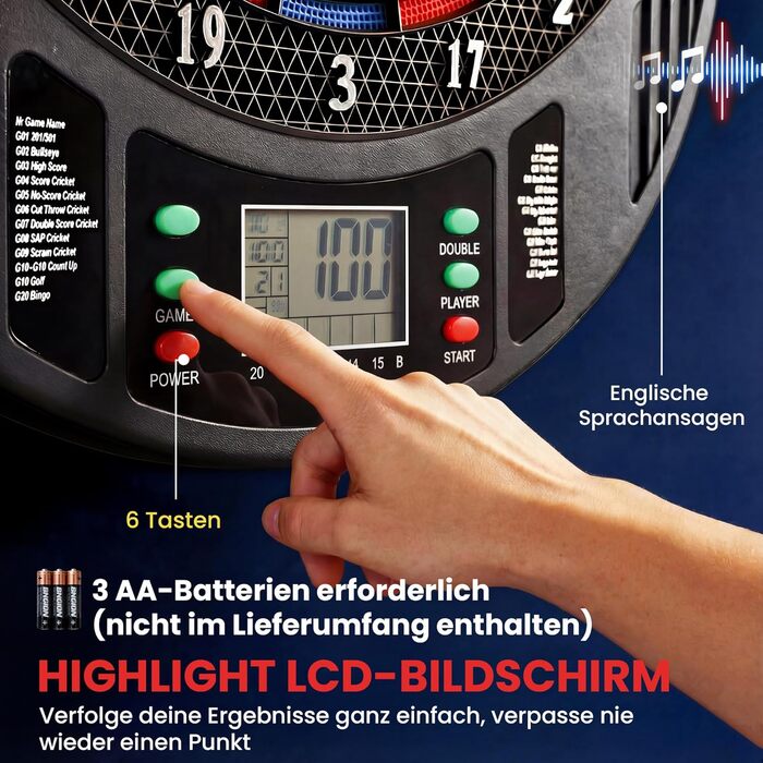 Електронна мішень для дартсу SPORTNOW з РК-дисплеєм, 6 м&39яких дротиків, 18 ігор, 159 варіацій, автомат для дартсу, набір мішень для дартсу до 8 гравців