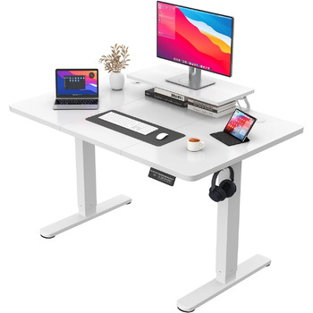 Стіл з регульованою висотою та підставкою для монітора, електричний стіл з можливістю сидіти/стояти, 120 x 60 см, білий