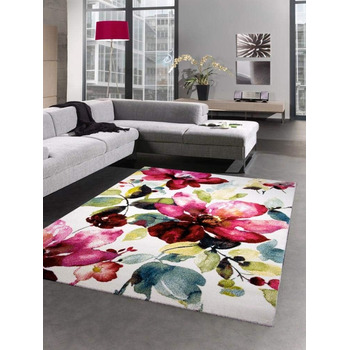 Сучасний килим з коротким ворсом для вітальні килим з квітами кольоровий червоний зелений бірюзовий розмір 200 х 290 см 200 х 290