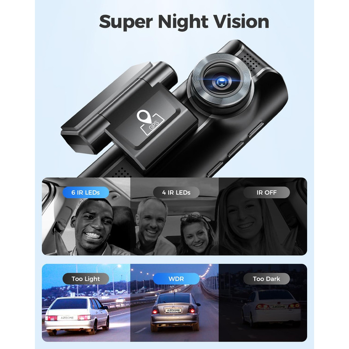 Автомобільний відеореєстратор AZDOME 3 лінзи 1440P 1080P 1080P з WiFi, GPS, фронтальною камерою 4K, супер нічним баченням, монітор