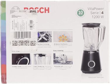 Блендер Bosch VitaPower Series 4 MMB6141B, високоякісні леза з нержавіючої сталі, чаша блендера Tritan на 1,5 л, деталі можна мити