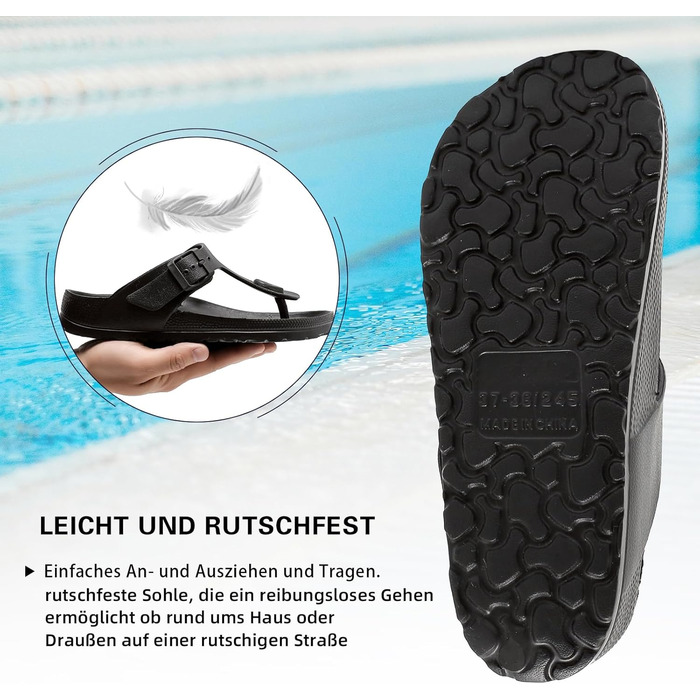 Повсякденні плоскі сандалі-шльопанці для жінок, літні капці для чоловіків, унісекс шльопанці з регульованою пряжкою, мюлі з EVA, нековзні капці, зручні чорні шльопанці для басейну, розмір 41/42 EU