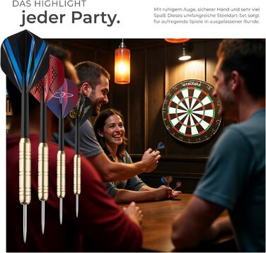 Мішень для дартсу tectake, професійний набір сталевих мішен для дартсу з 9 дротиками, 21 стрілкою та аксесуарами для сталевих дартсу, сталевий дартс, гра в дартс, дартс, мішень для дартсу