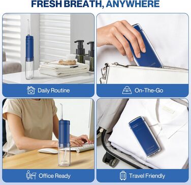 Портативний іригатор для зубів, 6 насадок у комплекті, USB-C зарядка, 3 режими тиску, ідеальний для подорожей (Колір Морський)