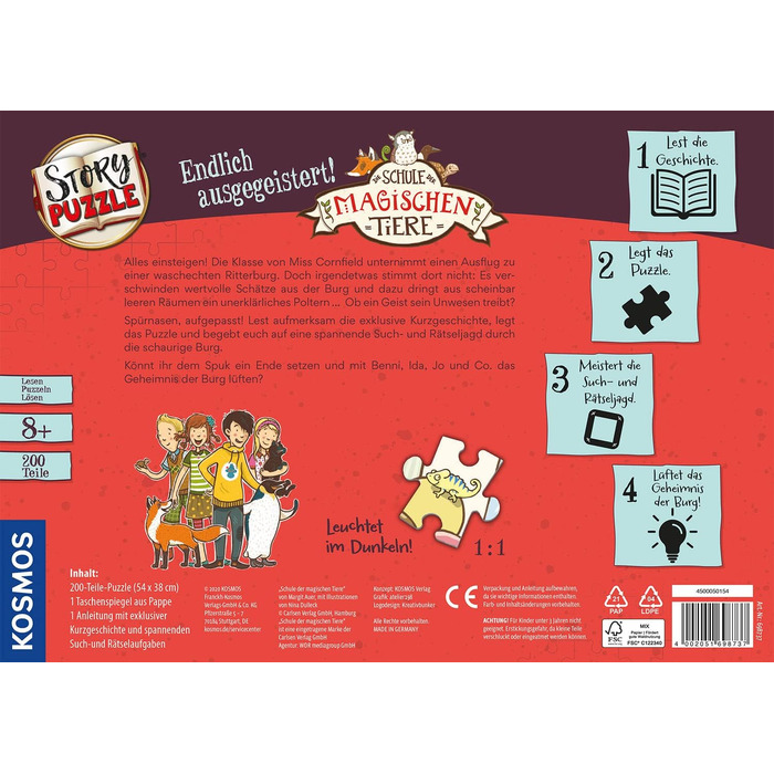 КОСМОС 698737 Сюжетний пазл Школа чарівних тварин, нарешті, з духу, 200 елементів, Світиться в темряві, Читання, Пазли, Розгадуван