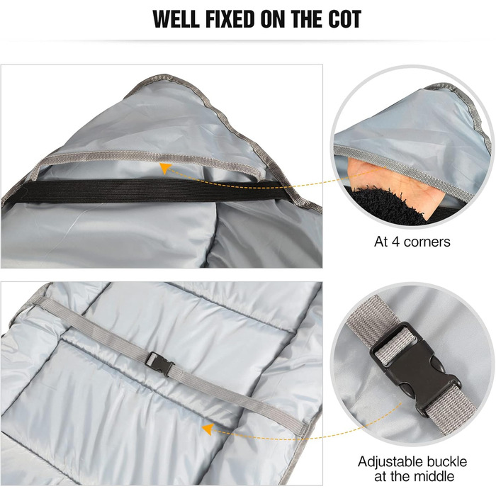 Розкладний матрац для походного ліжка 190 x 70 см, зручний, товстий бавовняний наматрацник з високоякісним поліестеровим наповнювачем, темно-сірий, L