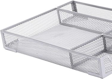 Органайзер для шухляд столу, металева сітка, органайзер для офісних шухляд з 5 відділеннями, коробка для зберігання на столі, для дому, шкільного приладдя, 31,9 x 21,6 см (сріблястий)