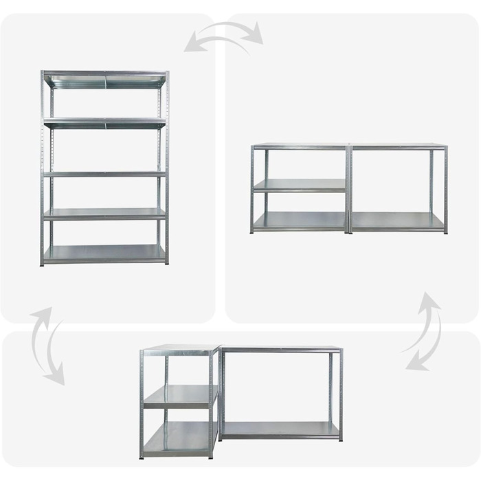 Набір економ-класу з 5 предметів Металеві стелажі Steel Eagle 180x120x60 см Навантаження на полицю 130 кг Оцинковані надміцні стелажі, кухонні стелажі, стелажі для підвалу, стелажі без болтів, гаражні стелажі, стелажі для зберігання 5 шт. ВxШxГ 180x120x60