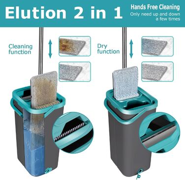 Набір швабр для підлоги Masthome з відром,Набір швабр з відром 2 в 1,Набір швабр для підлоги та 6 насадок з мікрофібри,Набір швабр