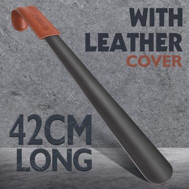 Ріжок для взуття металевий довгий 42 см - довгий ріжок для взуття з нержавіючої сталі, чорний ріжок для взуття довгий міцний зі шк