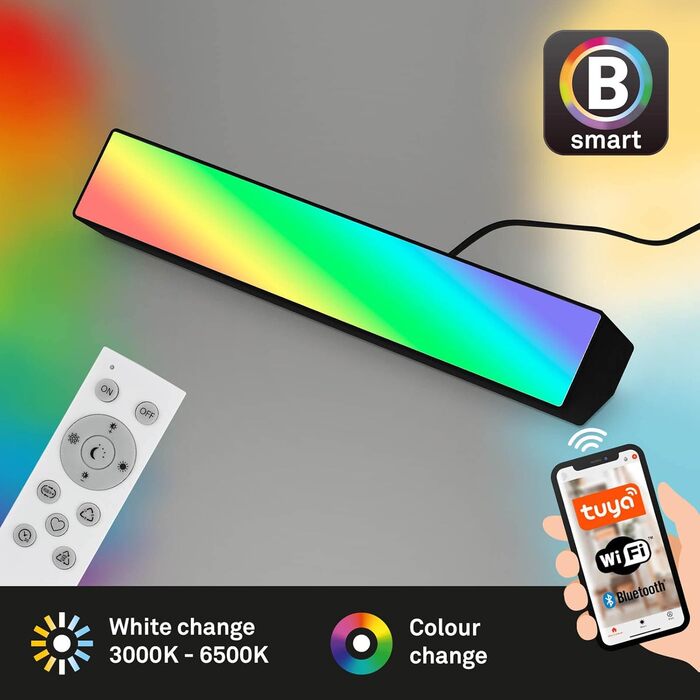 Розумний лайтбар LED, працює з Storeo Alexa, WiFi, голосове управління RGB, CCT, ігрова лампа, підсвічування телевізора, пульт дистанційного керування, чорний, 45 Вт, 255x45 мм (ШхВ), 7379-015